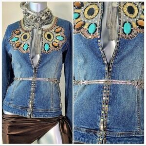 "BEREK" Bedazzled Vintage Jeweled Sequin Denim 90'S Western Cowgirl Jacket